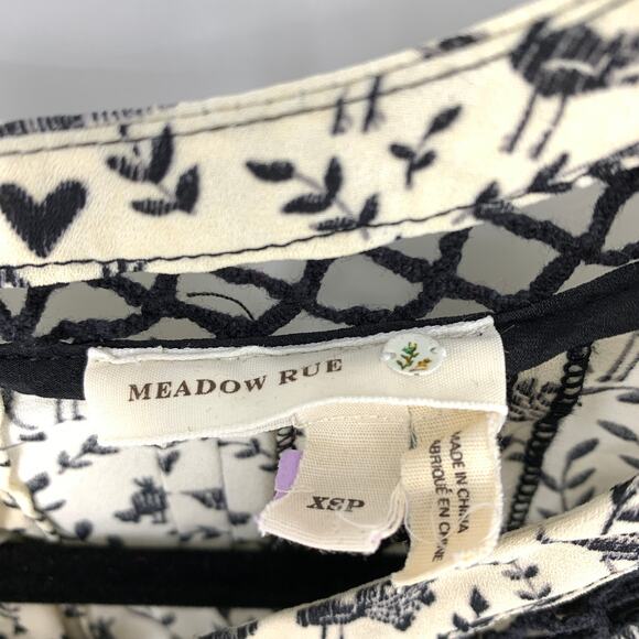 Anthropologie Meadow Rue Blouse Womens Sz XSP Black Cream Floral Lace Inset - Picture 5 of 6